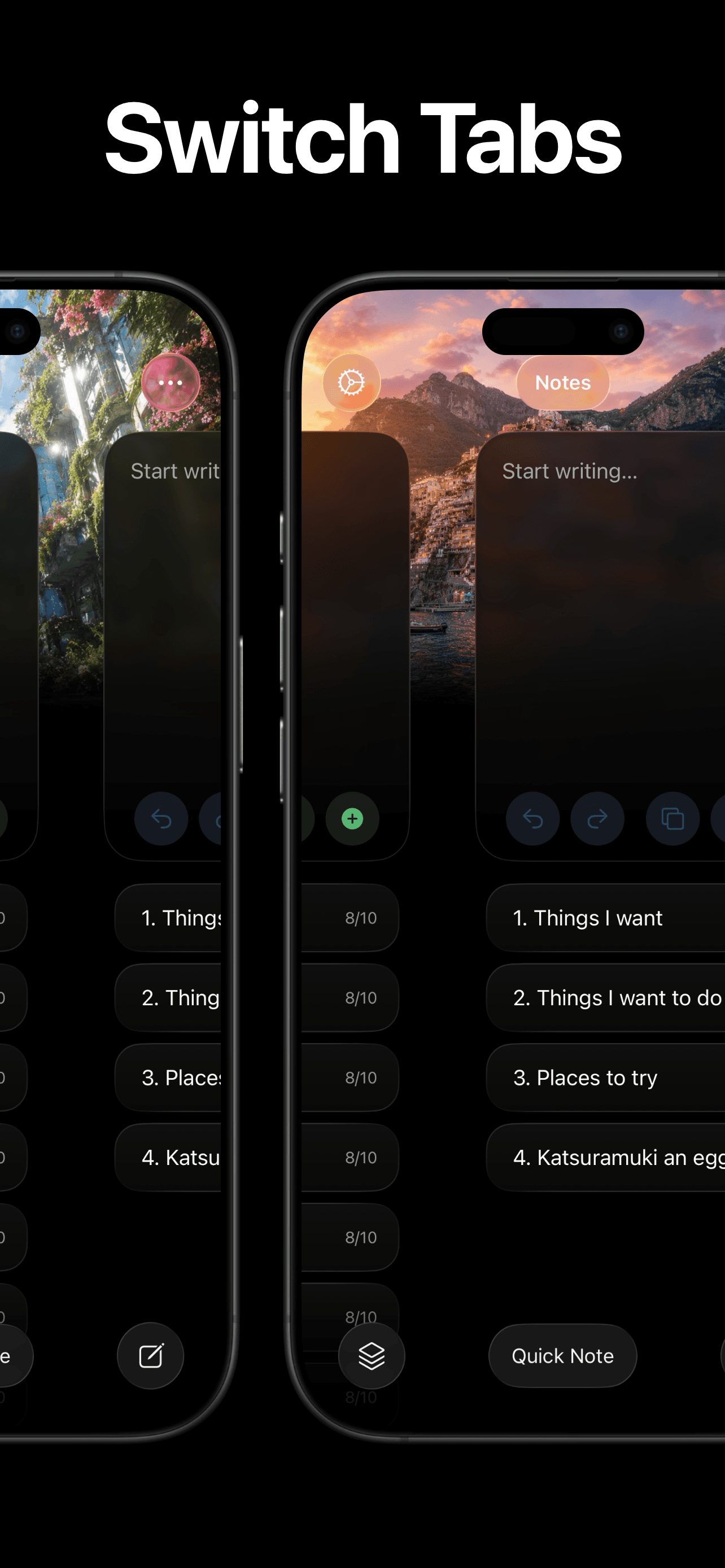 Flowen tabs: move between notes with different headers