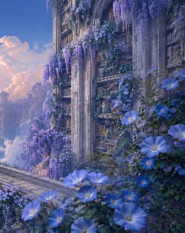 Blue flowers above the clouds